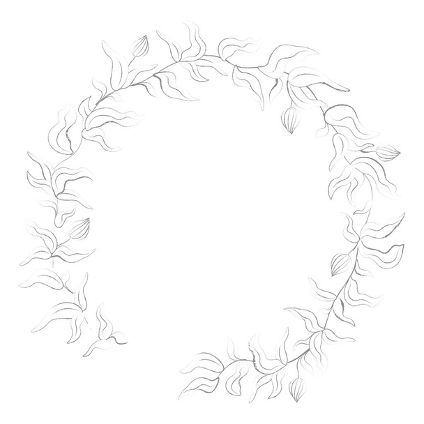 Grinalda de folhas, bandeira linear vetorial semicircular. Ilustração vetorial - Vetor, Imagem