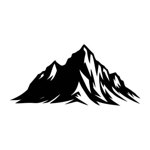 Mountain silhouette. Rocky mountains icon travel emblem. Camping outdoor adventure emblem, badge, and logo patch. Mountain tours, hiking. Vector isolated on white. - Vector, Image