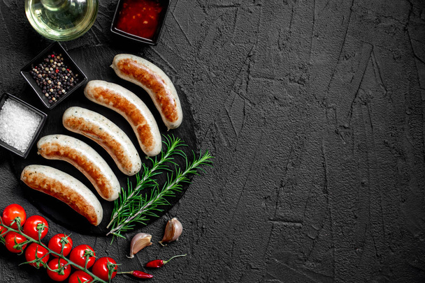 German grilled sausages on stone background - Photo, Image