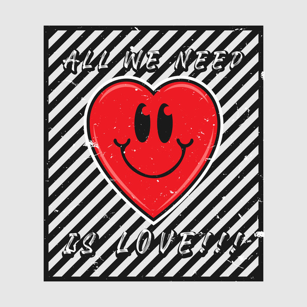 Cœur emoji dessin animé avec tout ce dont nous avons besoin est phrase d'amour.  - Vecteur, image