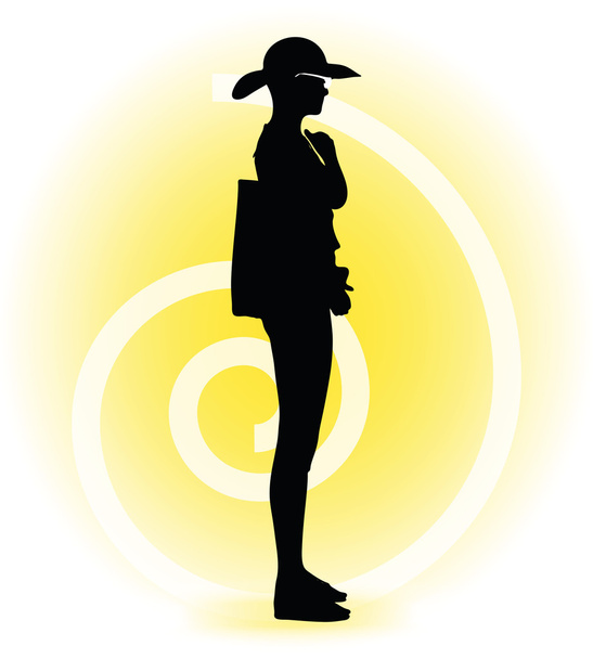 Tourist woman silhouette with handbag and sunglasses - Vector, Image