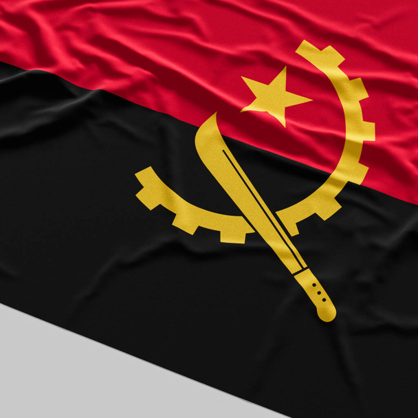Flag of Angola. Fabric textured Angola flag isolated on white background. 3D illustration - Photo, Image