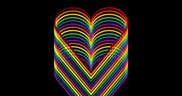 ЛГБТК + Любовь. Романтические красочные анимированные сердца. 4k анимированных линий в форме сердца с цветами флага lgbtq +. Поздравление с праздником, ретро-знак для выражения любви. - Кадры, видео