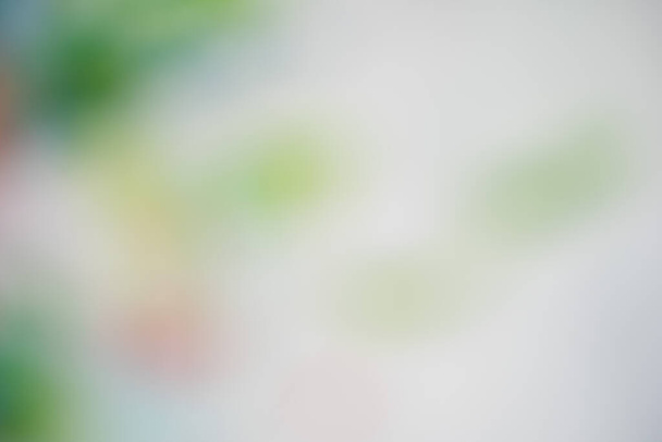 Hintergrund, schöne weiße und grüne Bokeh abstrakten Hintergrund oder Oberfläche Vorlage mit Rauscheffekten. verschwommene abstrakte Oberflächenschablone mit verschwommenen grünen und orangen Farbeffekten auf Weiß - Foto, Bild
