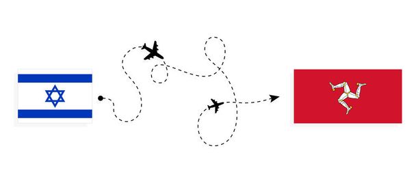 Vuelo y viaje de Israel a Isla de Mann en avión de pasajeros Concepto de viaje - Vector, imagen