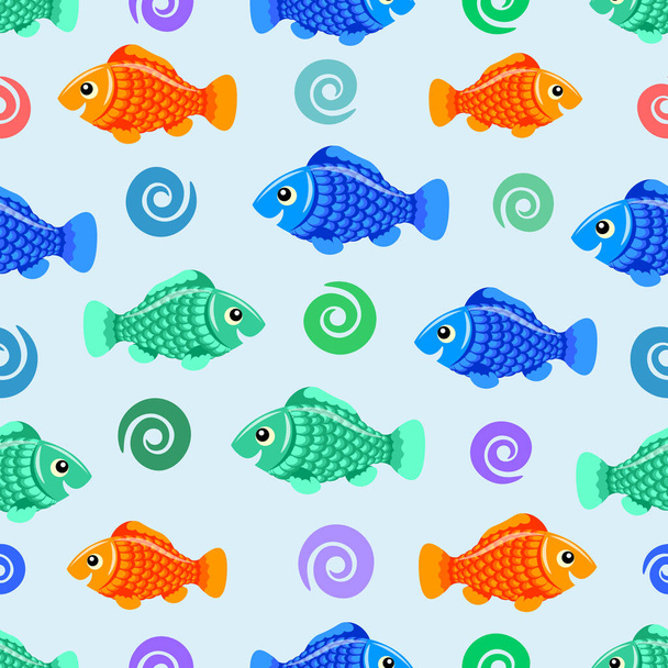Les poissons d'aquarium décoreront tout intérieur avec leur beauté, mer, océan, eau, algues, vecteur, motif sans couture, coloré, art, illustration, fond, isolé - Vecteur, image