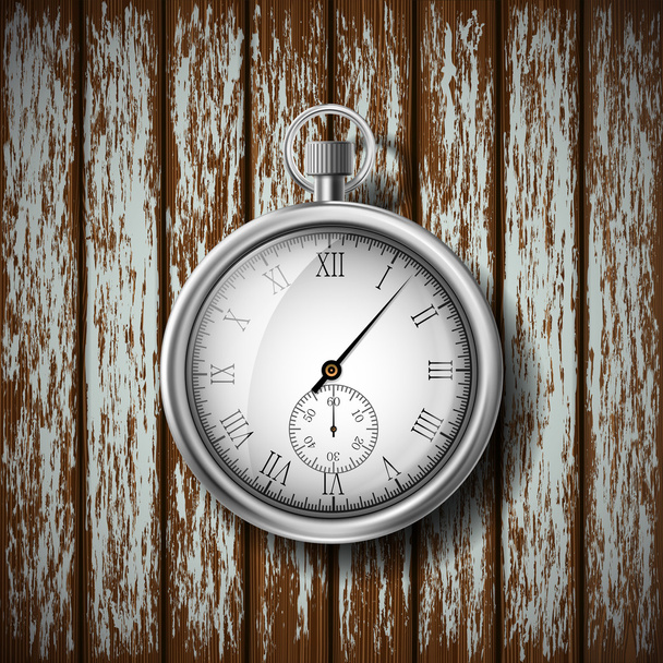Pocket watch lying on a wooden surface - Vector, imagen