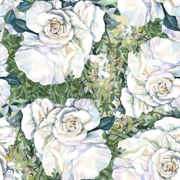 безшовний акварельний орнамент з білими трояндами - Фото, зображення