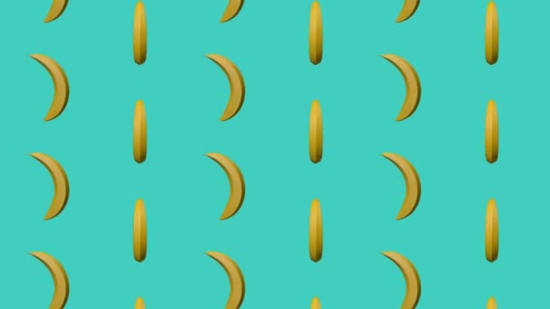Art abstrait, animation 3D. Graphisme en boucle. Bananes mobiles en mouvement de rotation cyclique avec fond mat Luma. Modèle de boucle sans couture. Images 4k - Séquence, vidéo