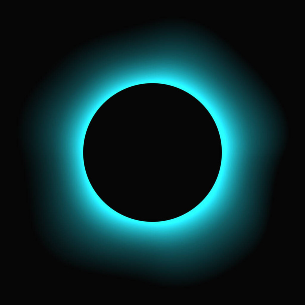 Circle illuminate frame with gradient. Blue round neon banner isolated on black background. Vector illustration - Vetor, Imagem
