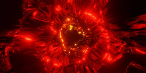3D weergave van 4K UHD abstracte achtergrond van fel rode en oranje neon lichten gloeien en explosieve supernova rendering over donkere achtergrond - Foto, afbeelding