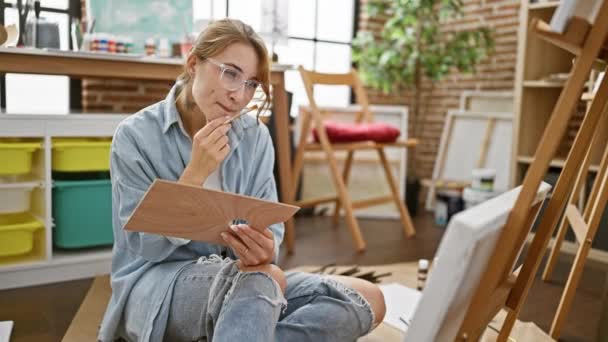Молода жінка-художник сидить на підлозі малює в художній студії
 - Кадри, відео