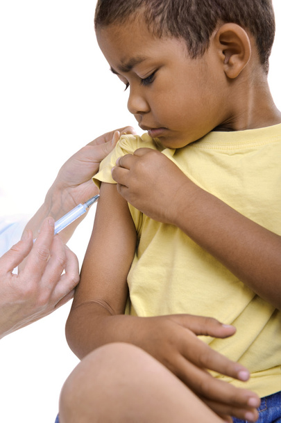 Doctor give injection to boy's arm - Photo, Image