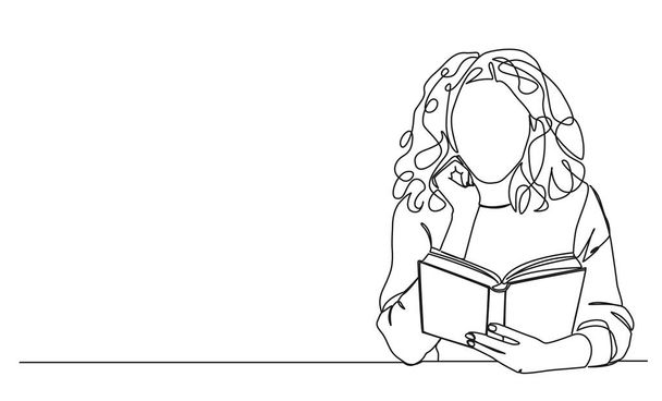 souvislá jednořádková kresba ženy při čtení knihy, vektorová ilustrace linie - Vektor, obrázek