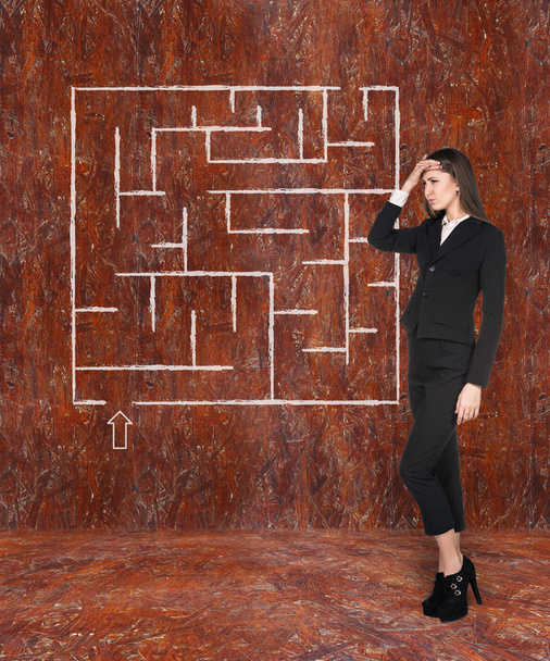 Giovane donna d'affari che guarda il labirinto
 - Foto, immagini