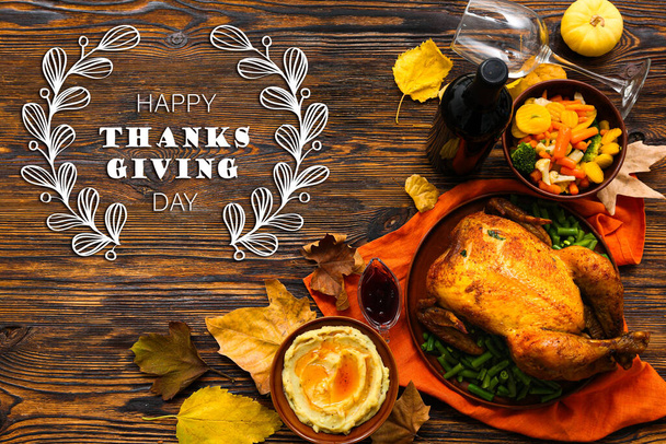 Ευχετήρια κάρτα για την Ημέρα των Ευχαριστιών με νόστιμα πιάτα - Φωτογραφία, εικόνα
