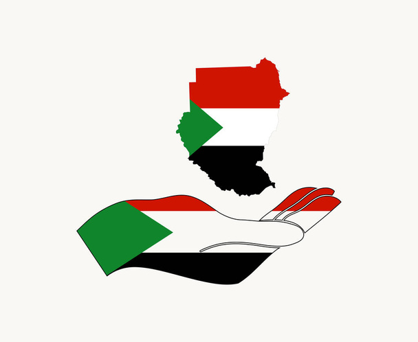 Mapa de la bandera de Sudán y símbolo de la mano Abstracto África país Vector ilustración Diseño - Vector, Imagen
