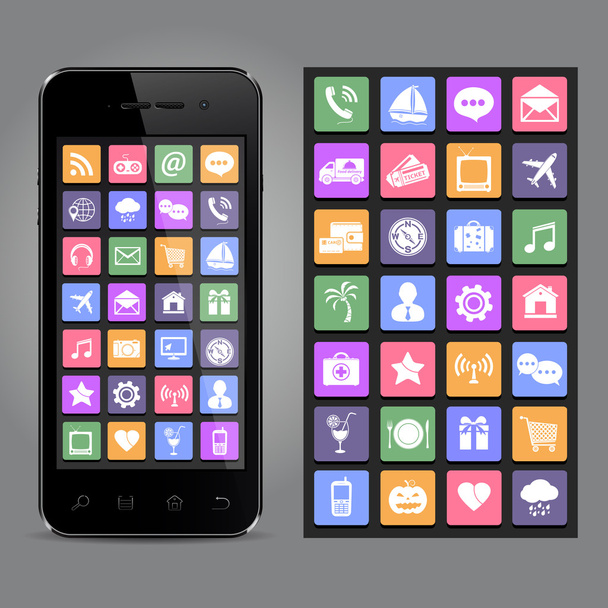 Touchscreen smartphone with icons - Vector, Imagen