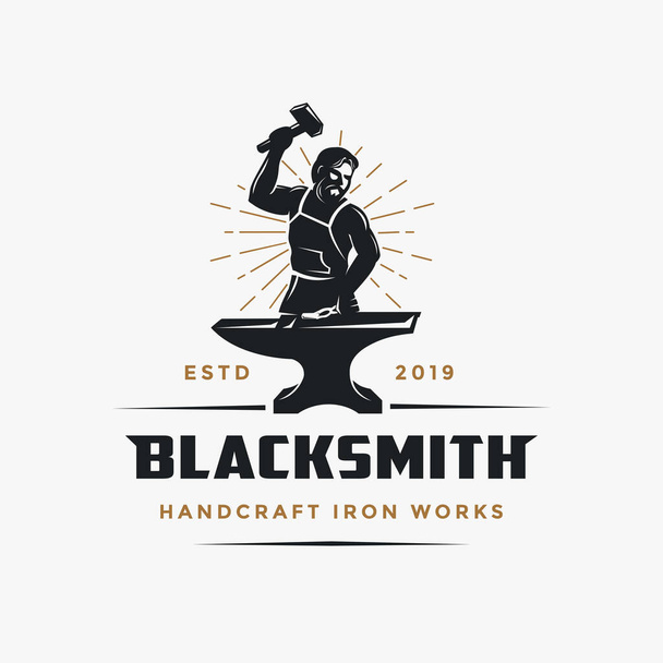 Vintage hipster retro man blacksmith logo icon vector illustration on white background - Vector, Image
