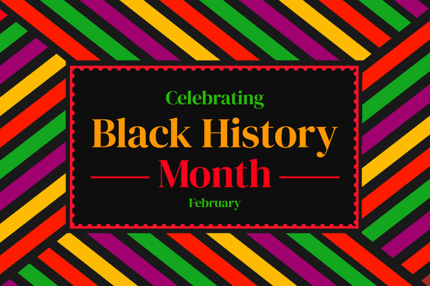 Ο Φεβρουάριος παρατηρείται ως μήνας Black History στον κόσμο, πολύχρωμη τυπογραφία και μινιμαλιστικά σχήματα σχεδιασμού. Γιορτάζοντας μαύρο ιστορία μήνα, ταπετσαρία φόντο - Φωτογραφία, εικόνα