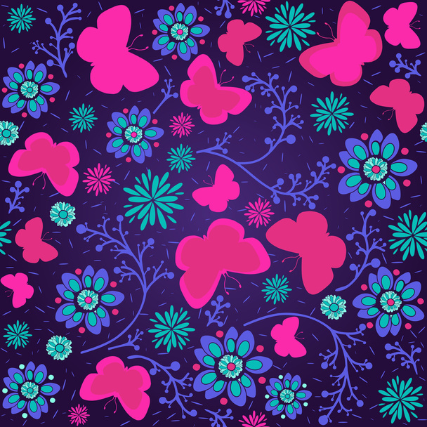 Pattern with butterflies and flowers - Вектор, зображення