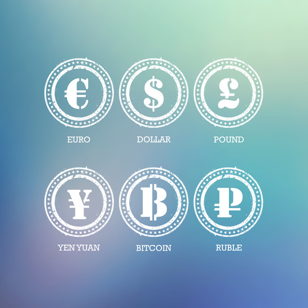 Symboly měny na rozmazané modrá - Vektor, obrázek