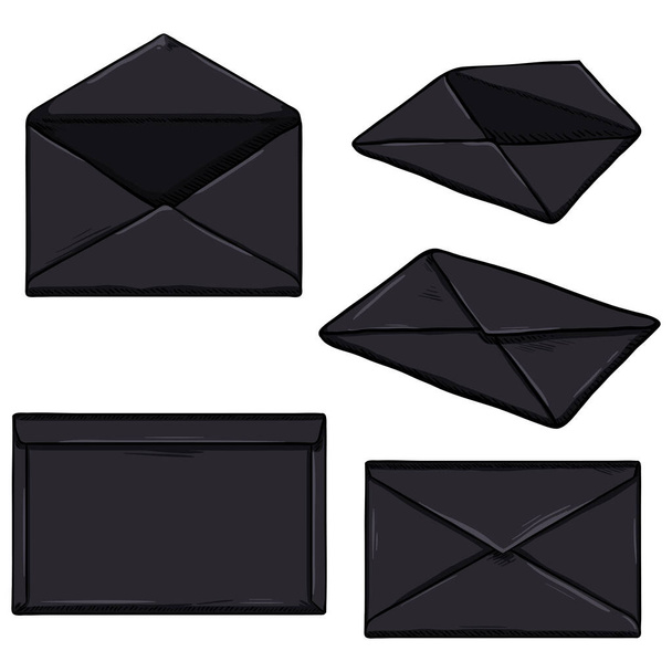 Vektor Set von Cartoon Black Envelopes. Offen und verschlossen. - Vektor, Bild
