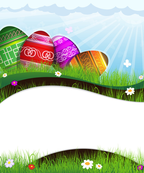 Colorful Easter eggs in grass - Vektör, Görsel