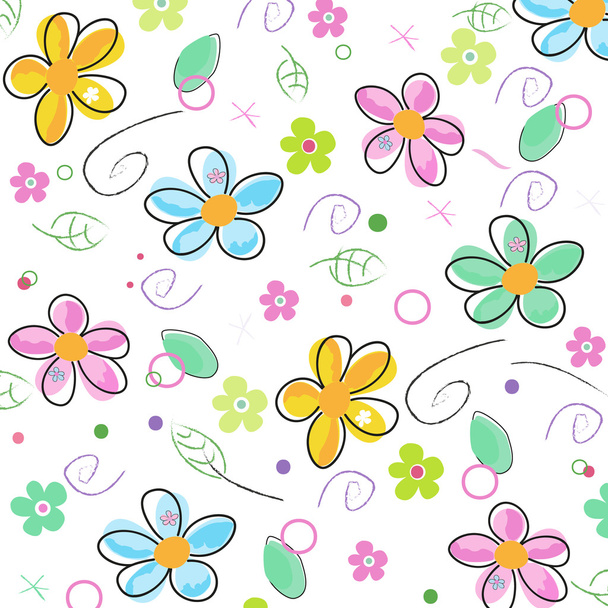 Colorful doodle spring flowers background - Vector, Imagen