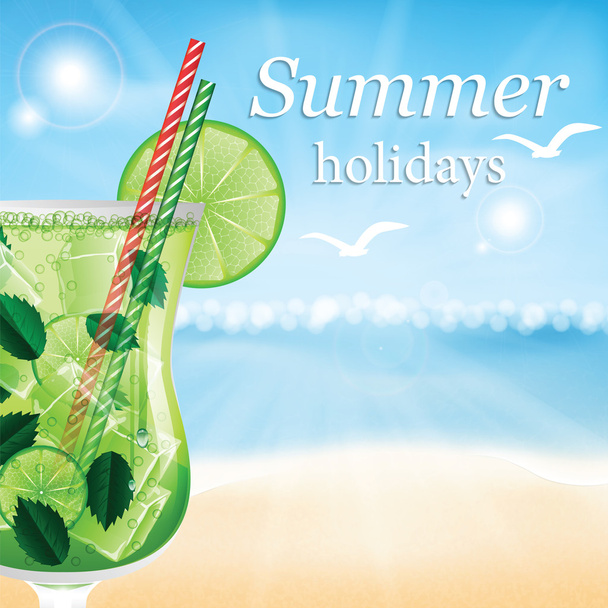 Summer holidays vector illustration with cocktail - Vector, Image