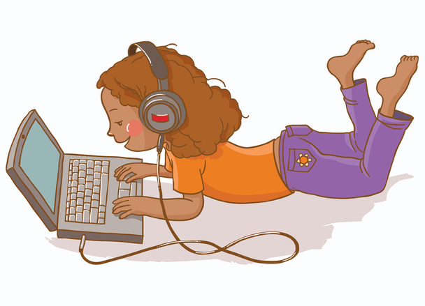 Mädchen lernt mit Computer - Vektor, Bild