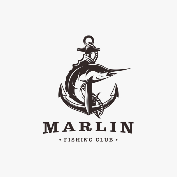 Vintage Marlin pesca logo vettoriale disegno su sfondo bianco - Vettoriali, immagini