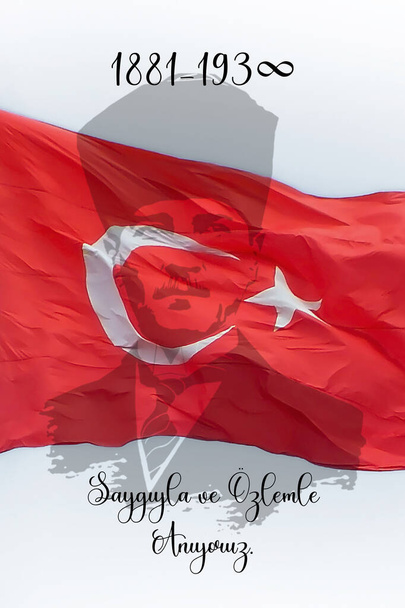 10 листопада - річниця смерті Ататюрка Касіма Ататюрка. Ми пам'ятаємо з повагою і бажанням. Турецький прапор на Ataturk silhouette історія соціальних медіа або дизайн банерів. 1881 - 1938 рр - Фото, зображення