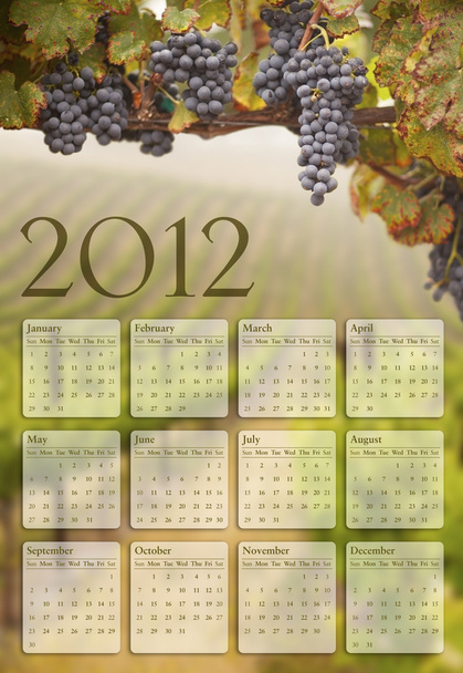 Calendário de 2012 com fundo de vinha de uva
 - Foto, Imagem