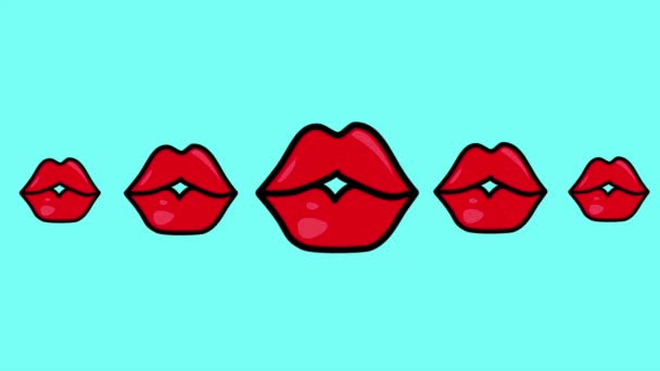 Animazione, motivo o sfondo di baci labbra rosse in loop su uno sfondo blu. Filmati 4k di alta qualità - Filmati, video