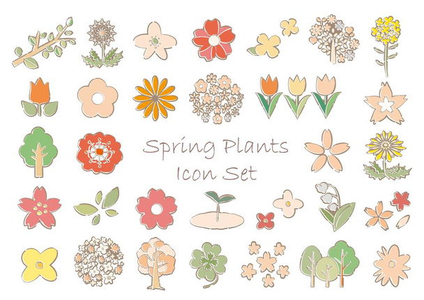 Spring plant icon set with lines - Vector, Image
