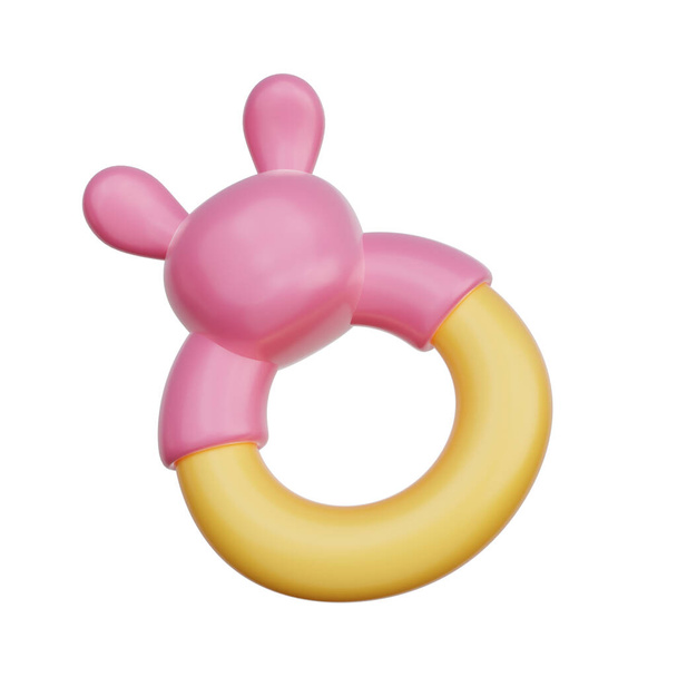 3D Розовый ребенок зубки кольцо, ребенок пол выявить, Это девушка, день рождения, 3D рендеринг - Фото, изображение