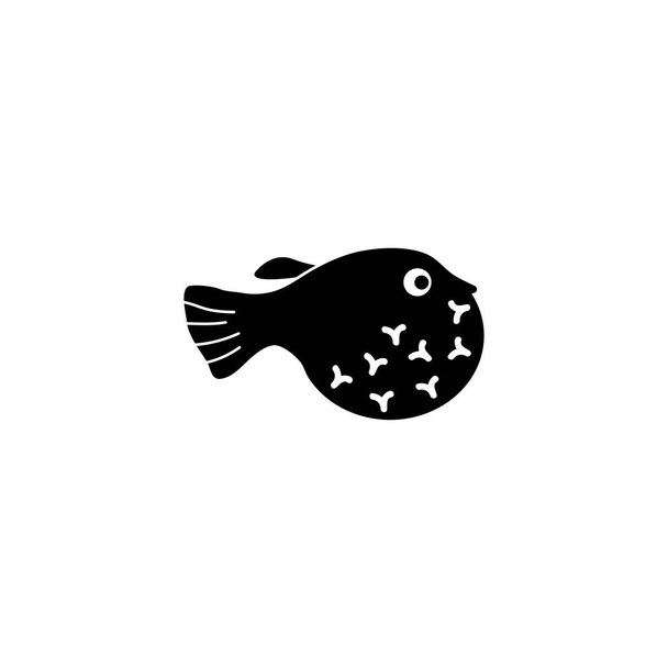 Fugu Fish, Blowfish, Pufferfish inflado. Icono de Vector Plano ilustración. Símbolo negro simple sobre fondo blanco. Plantilla de diseño de letreros Fugu Fish, Blowfish, Pufferfish para elementos de interfaz de usuario web y móvil - Vector, Imagen