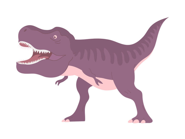 Dinossauro predatório tyrannosaurus rex do período Jurássico. Lagarto assustador carnívoro. Caçador forte pré-histórico. Desenhos animados ilustração vetorial isolado no fundo branco - Vetor, Imagem