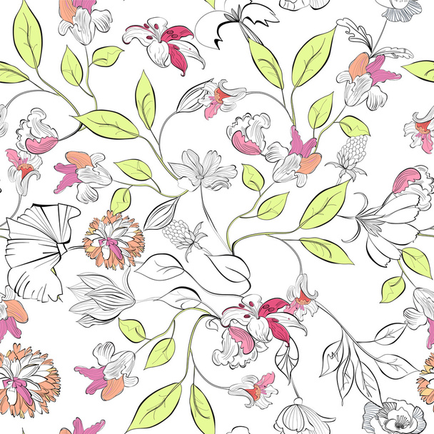 Floral seamless wallpaper - Vector, Imagen