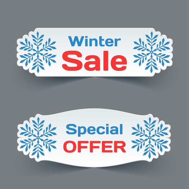 Vector Set of White Paper Retro Labels with Snowflakes.  - Vector, Image