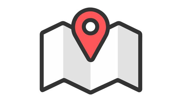 Vector graphic of an open map with a red location pin. - Vector, Image
