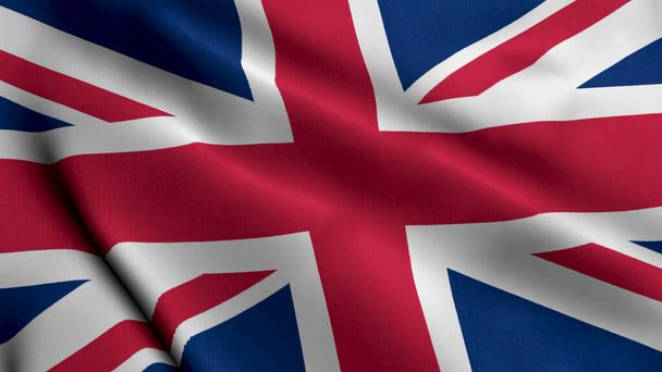 Yhdistyneen kuningaskunnan lippu. Heiluttaen Kangas Satin Texture Flag of United Kingdom 3D kuvitus. Todellinen rakenne Ison-Britannian ja Pohjois-Irlannin yhdistyneen kuningaskunnan lippu - Valokuva, kuva