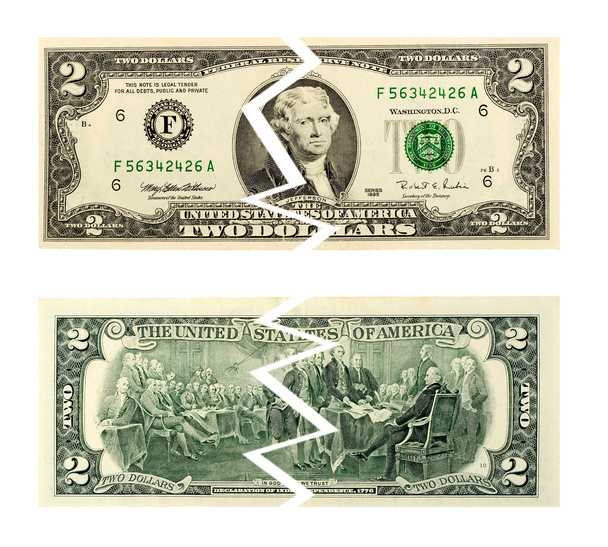 Обрізані гроші два долари
 - Фото, зображення
