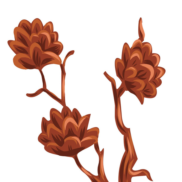 vector flores marrones. rama de hojas y flores en color marrón. naturaleza otoñal. Ilustración vectorial - Vector, Imagen