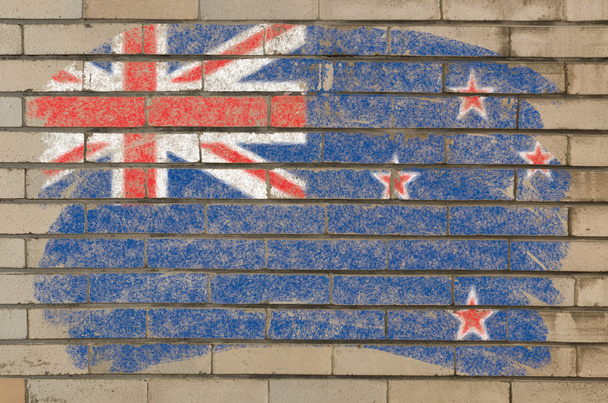Flagge von Neuseeland auf Grunge-Ziegelwand mit Kreide bemalt - Foto, Bild