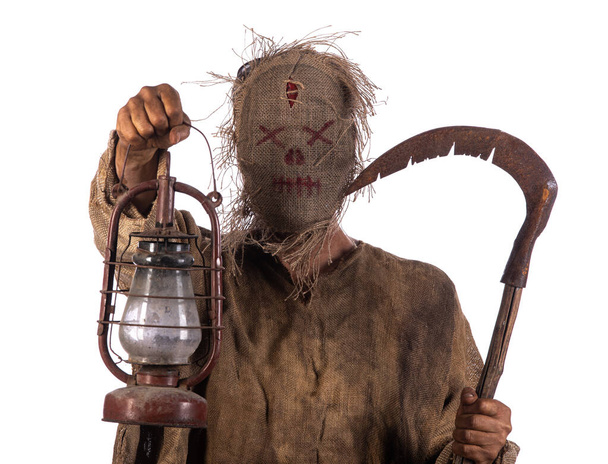  Halloween, man in burlap and with a lantern - Photo, Image