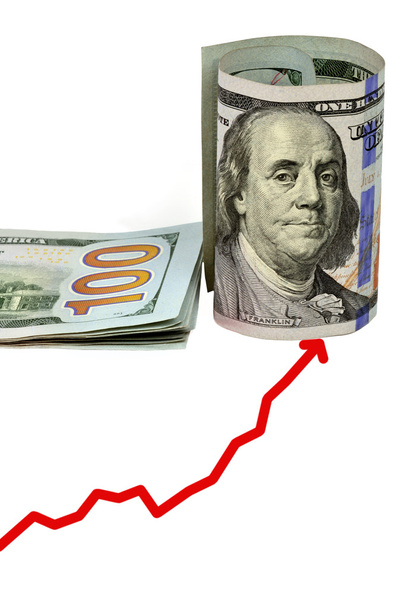 pilha de notas de cem dólares EUA em fundo branco
 - Foto, Imagem