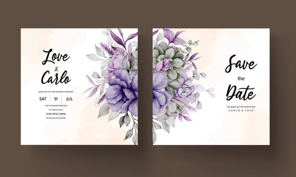 schöne graue und lila Blumen Einladungskarte - Vektor, Bild