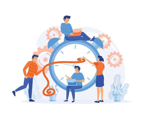 Time Management Discipline. active group of people doing their daily routine productively to reach goal. flat vector modern illustration - Vector, Image